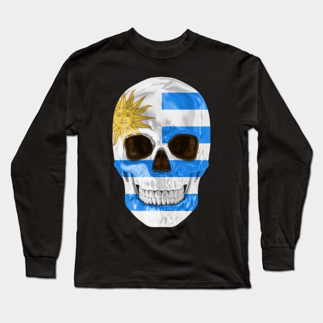 Uruguay Flag Skull - Gift for Uraguyan With Roots From Uruguay Long Sleeve T-Shirt by Country Flags